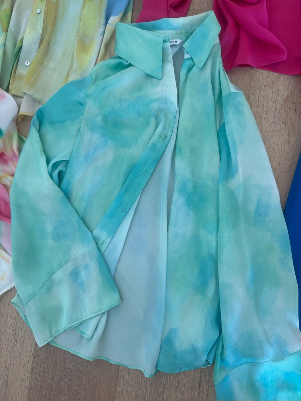 Zara Mint Green Tie-Dye Button-Down Blouse